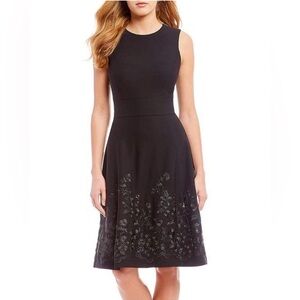 Calvin Klein Black Embroidered A-Line Midi Dress